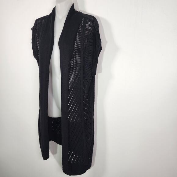 T Tahari Womens Cardigan Open Front Medium Long Vest Sleeveless Knit Minimalist - Picture 6 of 10